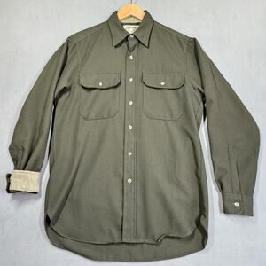 Vtg Cabela's Shirt Mens M Green Button Down Corduroy Trim Polyester USA Retro